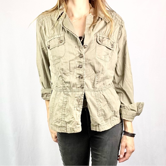 SUPPLIES |🫒Olive Army Green Button-Up Long-Sleeved Military Washed Worn Jacket - Picture 7 of 16